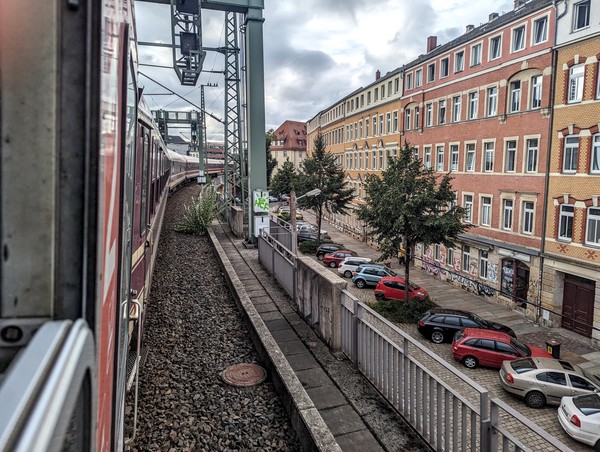 Rumbling through the outskirts of Dresden on a grey morning