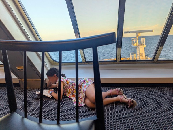 This was actually the view from our dinner table out over the ship's prow